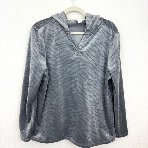 Chico's Womens Weekends Velour Hoodie Pullover Top Size L Comfy Gray - Picture 1 of 6